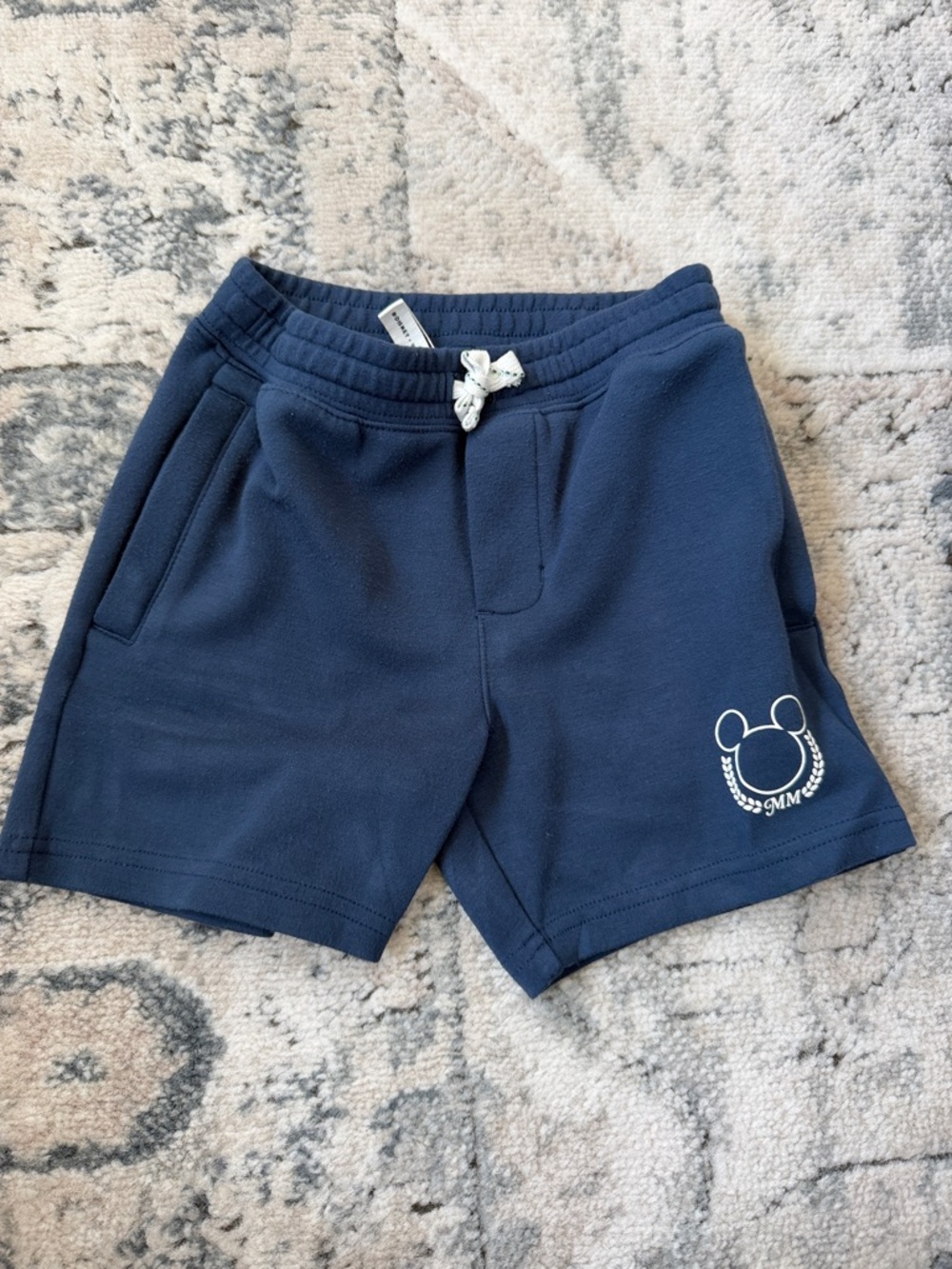 Janie and Jack Navy Drawstring Cotton Shorts with Mouse Emblem